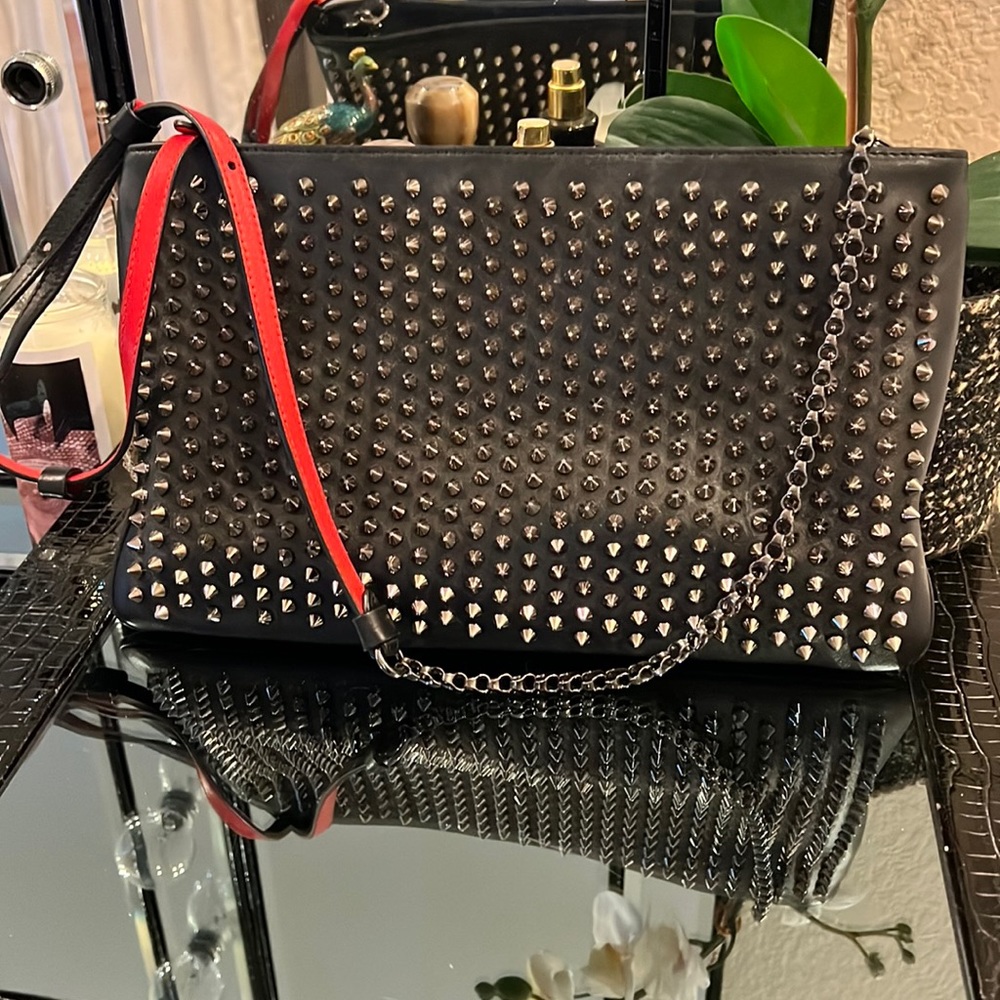 Christian Louboutin Black Loubiposh Spiked Crossbody Clutch